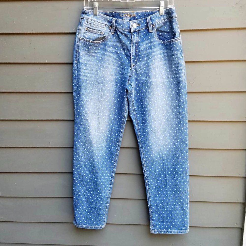 Chicos Platinum Skimmer Polka Dot Jeans Size 0.5